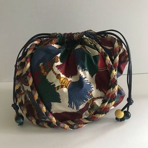 Bottega Veneta Italy Tassel Print Canvas Shoulder Hobo Cinch Handbag VTG